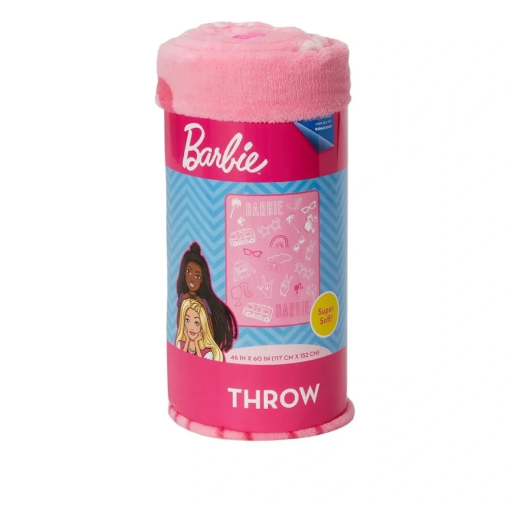 Barbie Super Soft Throw Blanket/ Barbie Home Deco/ Pink Fuzzy Blanket